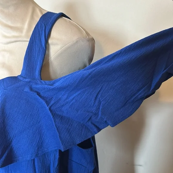 Blue Button-Down Ruffle Top - Picture 3 of 5